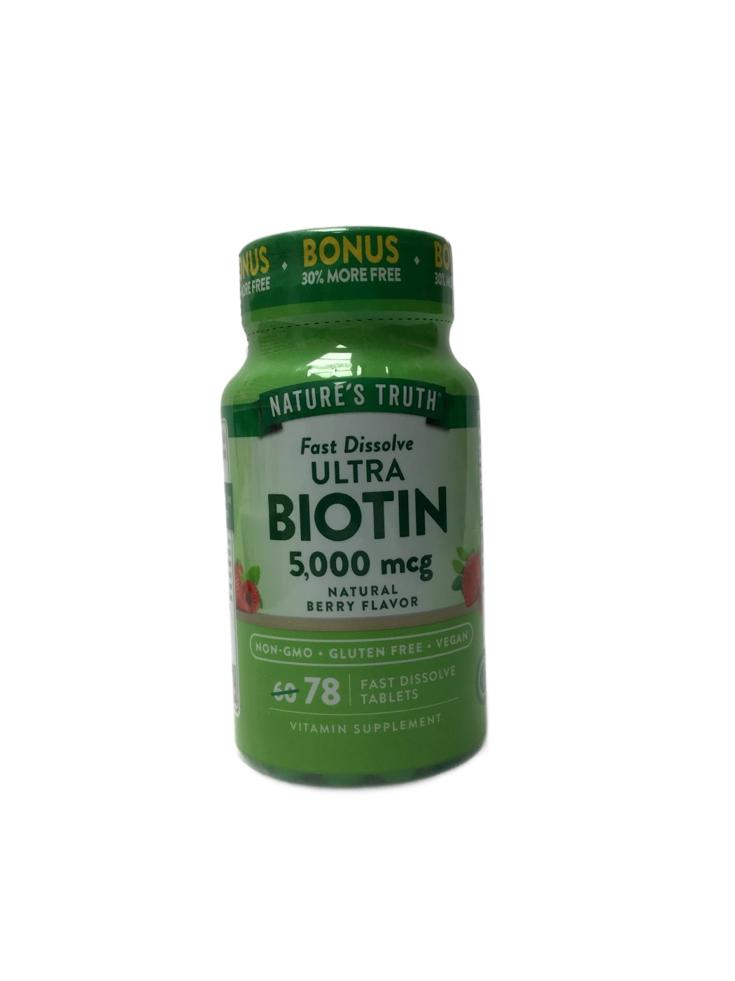 Nature's Truth Ultra Biotin 5,000 mcg Tablets - Natural Berry Flavor - 78 Ct