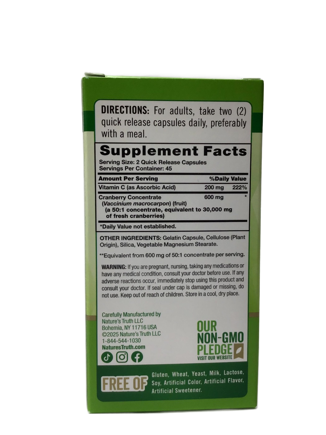 Nature's Truth Cranberry Concentrate 15,000mg Plus Vitamin C Capsules - Triple Strength - 90 Ct