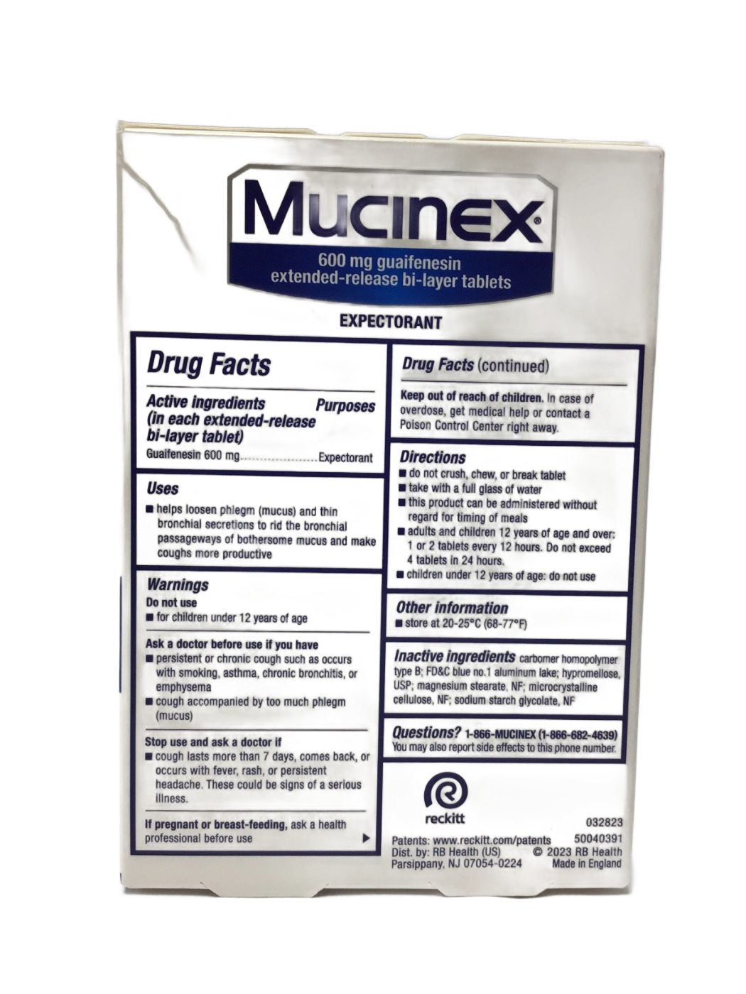Mucinex Mucinex 12 Hour Expectorant 600 mg Guaifenesin Extended-Release Bi-Layer Tablets, 20 ct, photo 2