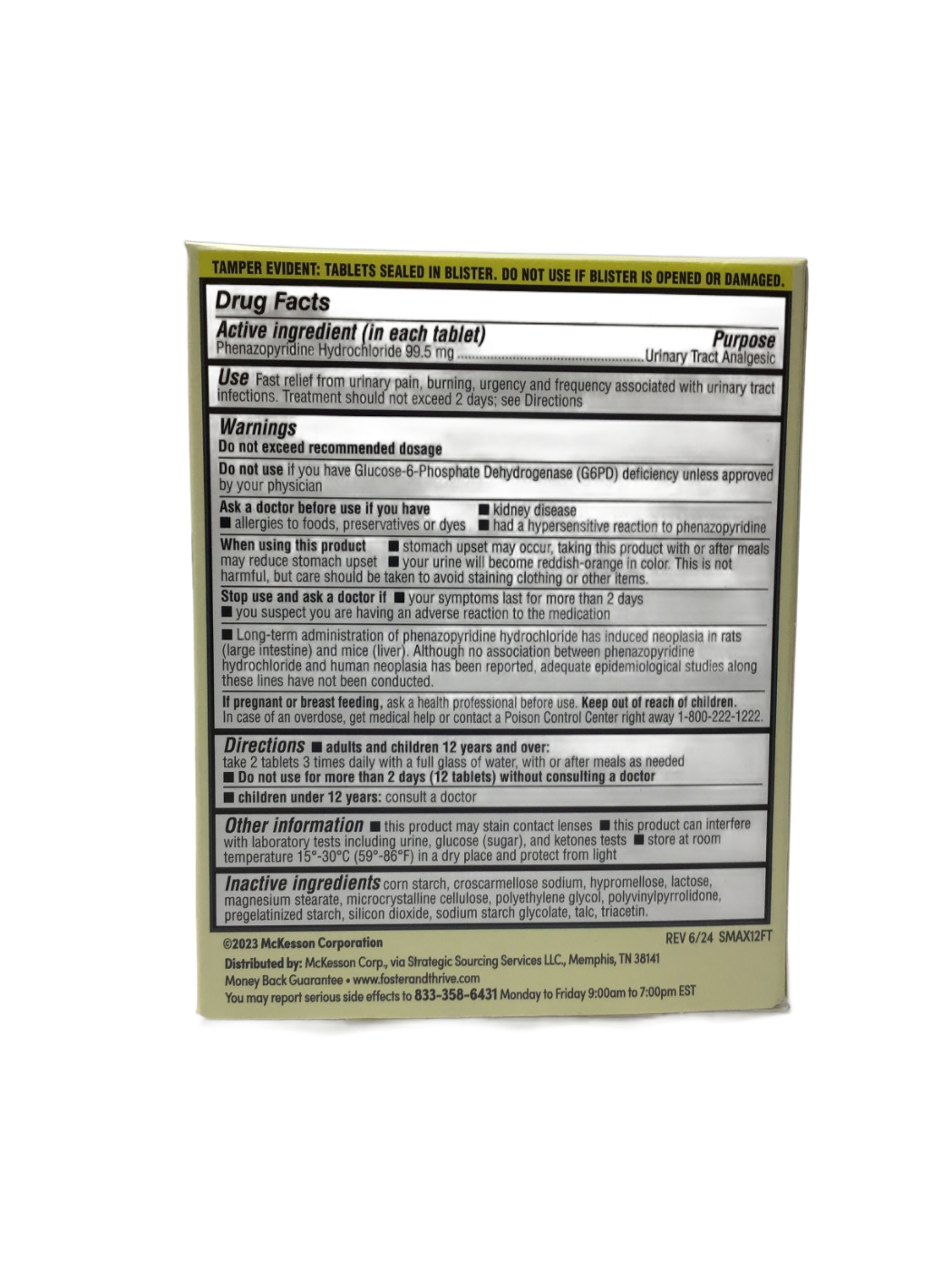 Foster & Thrive Foster & Thrive Maximum Strength Urinary Pain Relief Phenazopyridine Hydrochloride 99.5 mg, 12 ct, photo 2