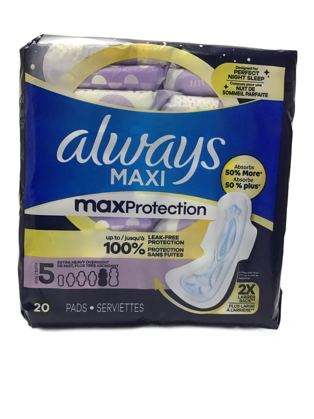 Always Always Maxi maxProtection Size 5 Extra Heavy Overnight Pads, 20 ct, photo 1