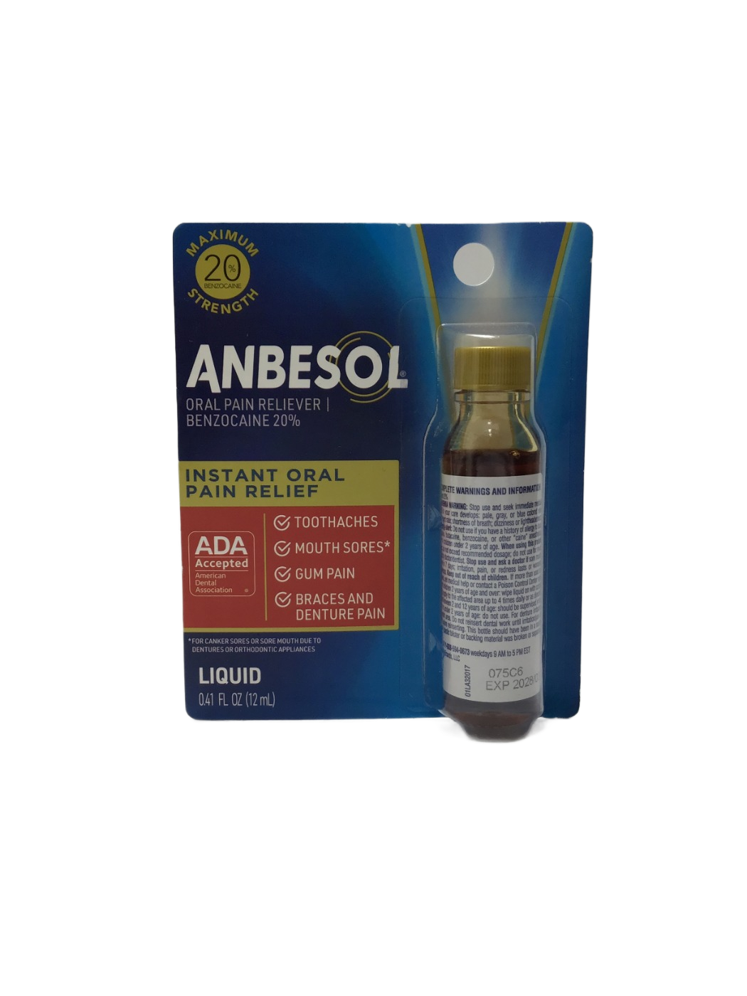 Anbesol Anbesol Maximum Strength Oral Pain Reliever Benzocaine 20% Liquid, 0.41 fl oz, photo 1