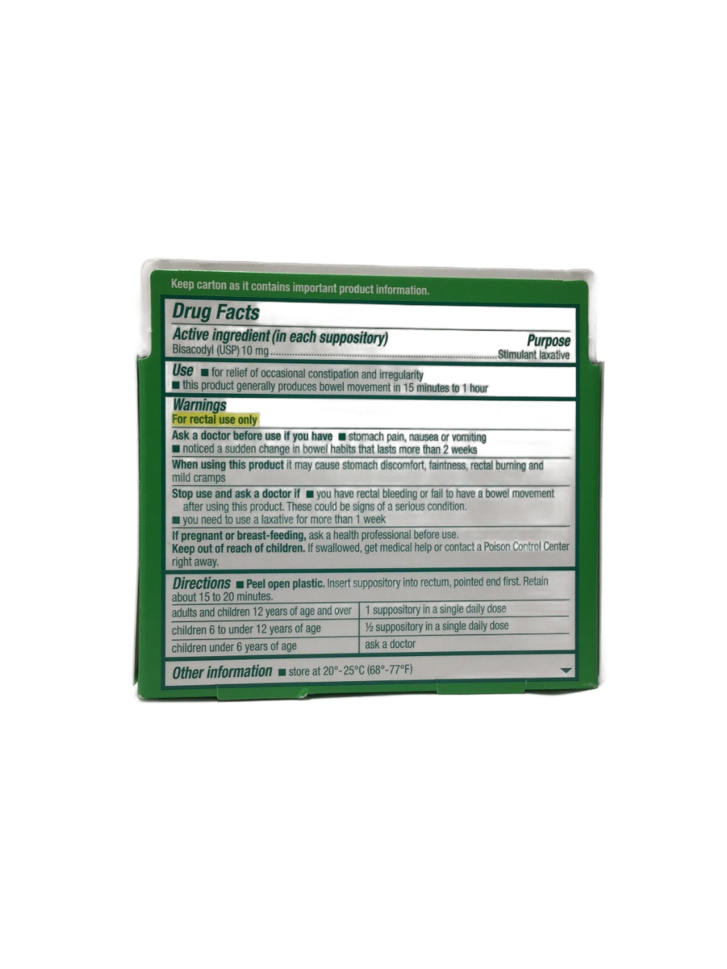 Dulcolax Dulcolax Medicated Laxative Suppository Bisacodyl (USP) 10 mg, 4 ct, photo 3