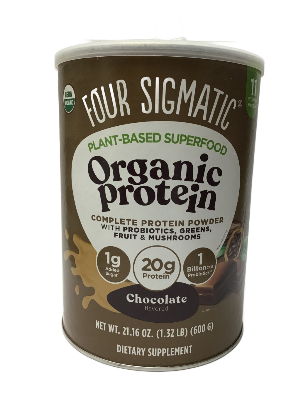Four Sigmatic Four Sigmatic Plant-Based Superfood Organic Protein Chocolate Flavored, 21.16 oz, photo 1