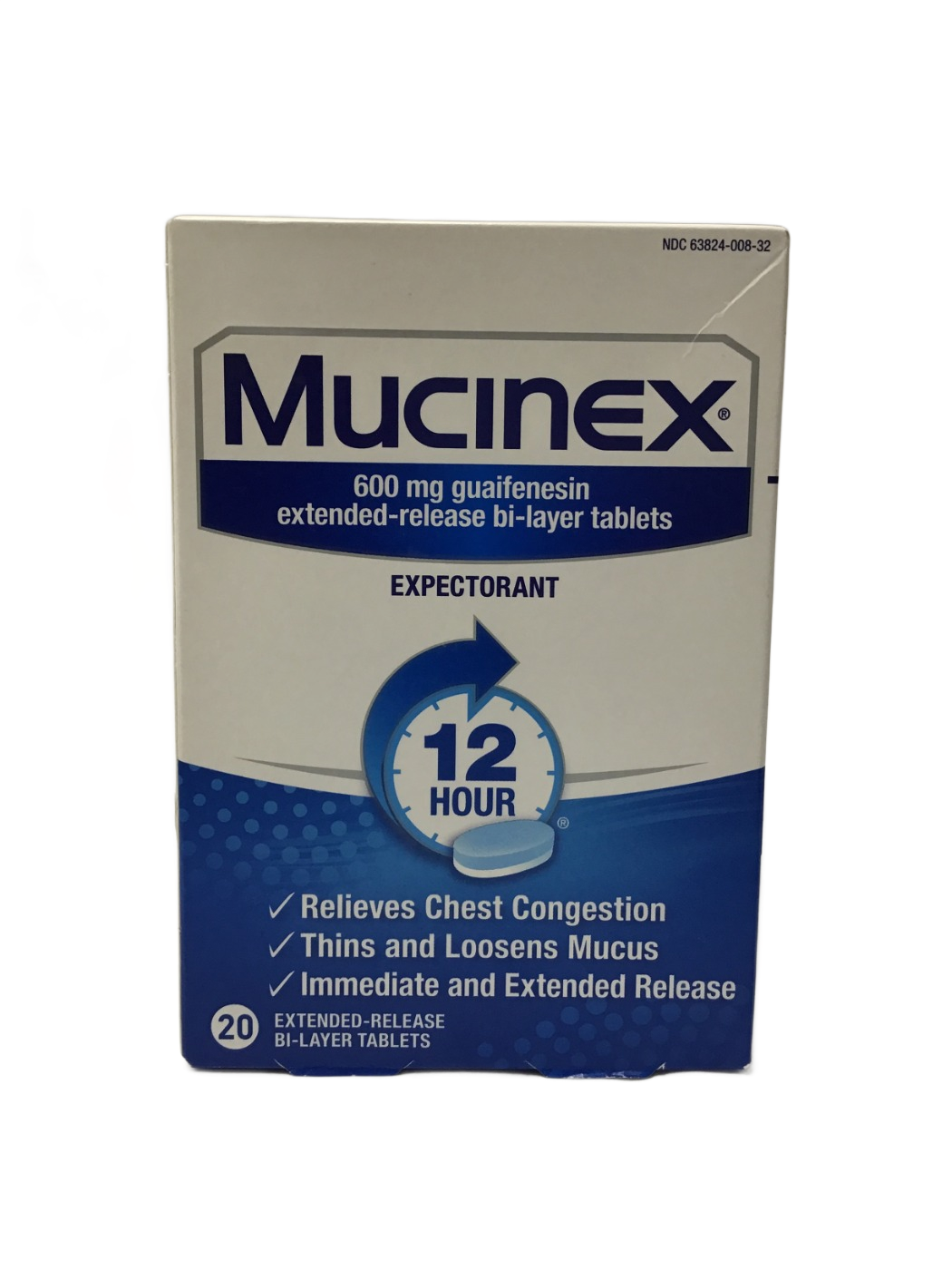 Mucinex Mucinex 12 Hour Expectorant 600 mg Guaifenesin Extended-Release Bi-Layer Tablets, 20 ct, photo 1