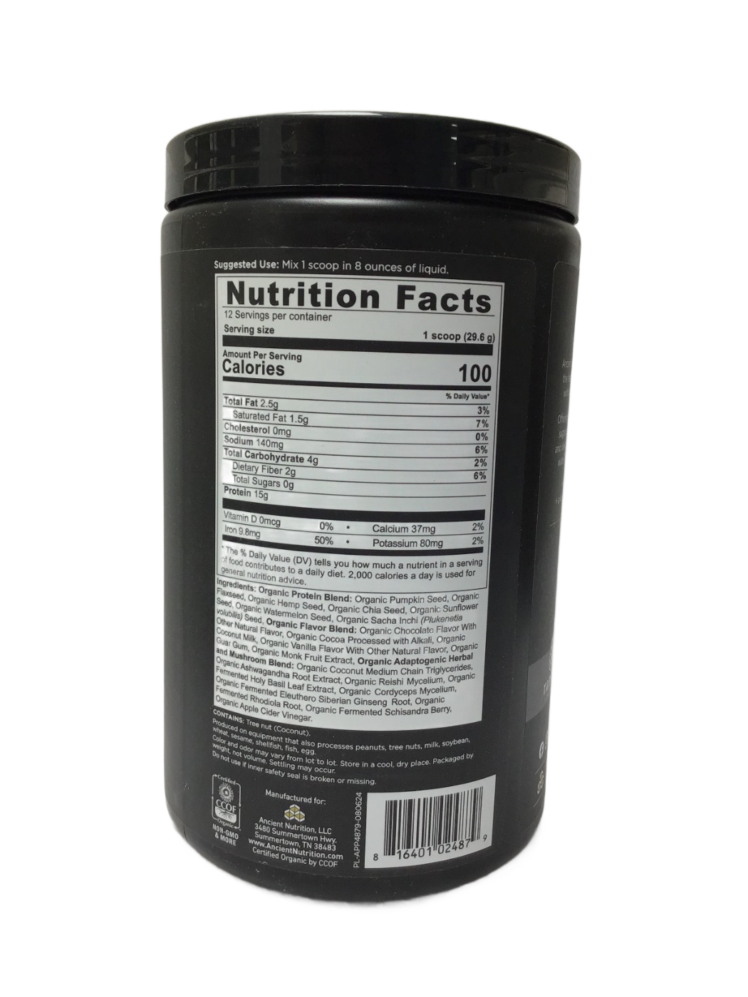 Ancient Nutrition Ancient Nutrition Plant Protein+ Chocolate Vegan Superfood Protein Powder, 12.5 oz, photo 2
