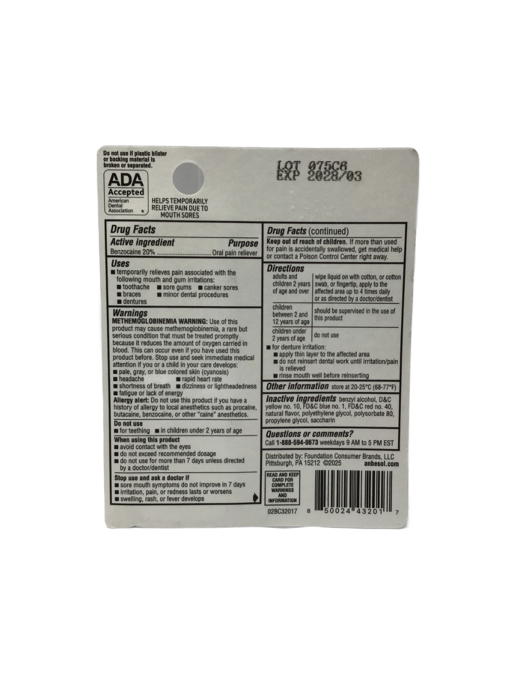 Anbesol Anbesol Maximum Strength Oral Pain Reliever Benzocaine 20% Liquid, 0.41 fl oz, photo 2