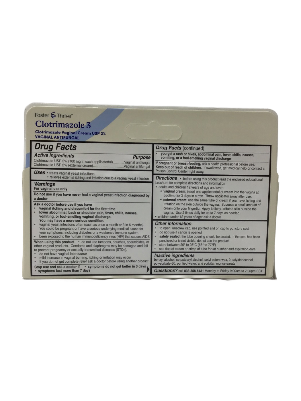 Foster & Thrive Foster & Thrive Clotrimazole 3 Clotrimazole Vaginal Cream USP 2%, 21 g, photo 2