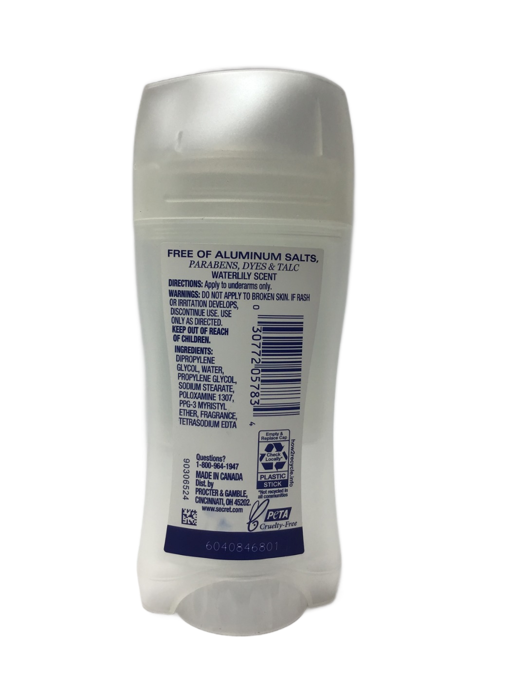 Secret Secret Aluminum Free pH Balanced Formula Clear Solid Deodorant Clear Waterlily, 2.4 oz, photo 2