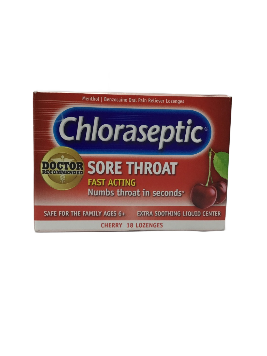 Chloraseptic Chloraseptic Sore Throat Menthol | Benzocaine Oral Pain Reliever Lozenges Cherry, 18 ct, photo 1