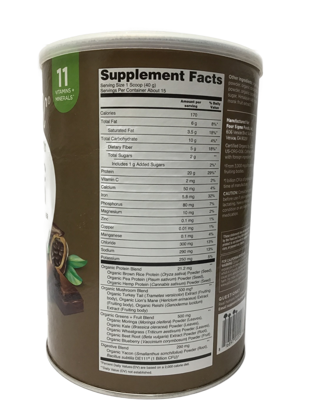 Four Sigmatic Four Sigmatic Plant-Based Superfood Organic Protein Chocolate Flavored, 21.16 oz, photo 2