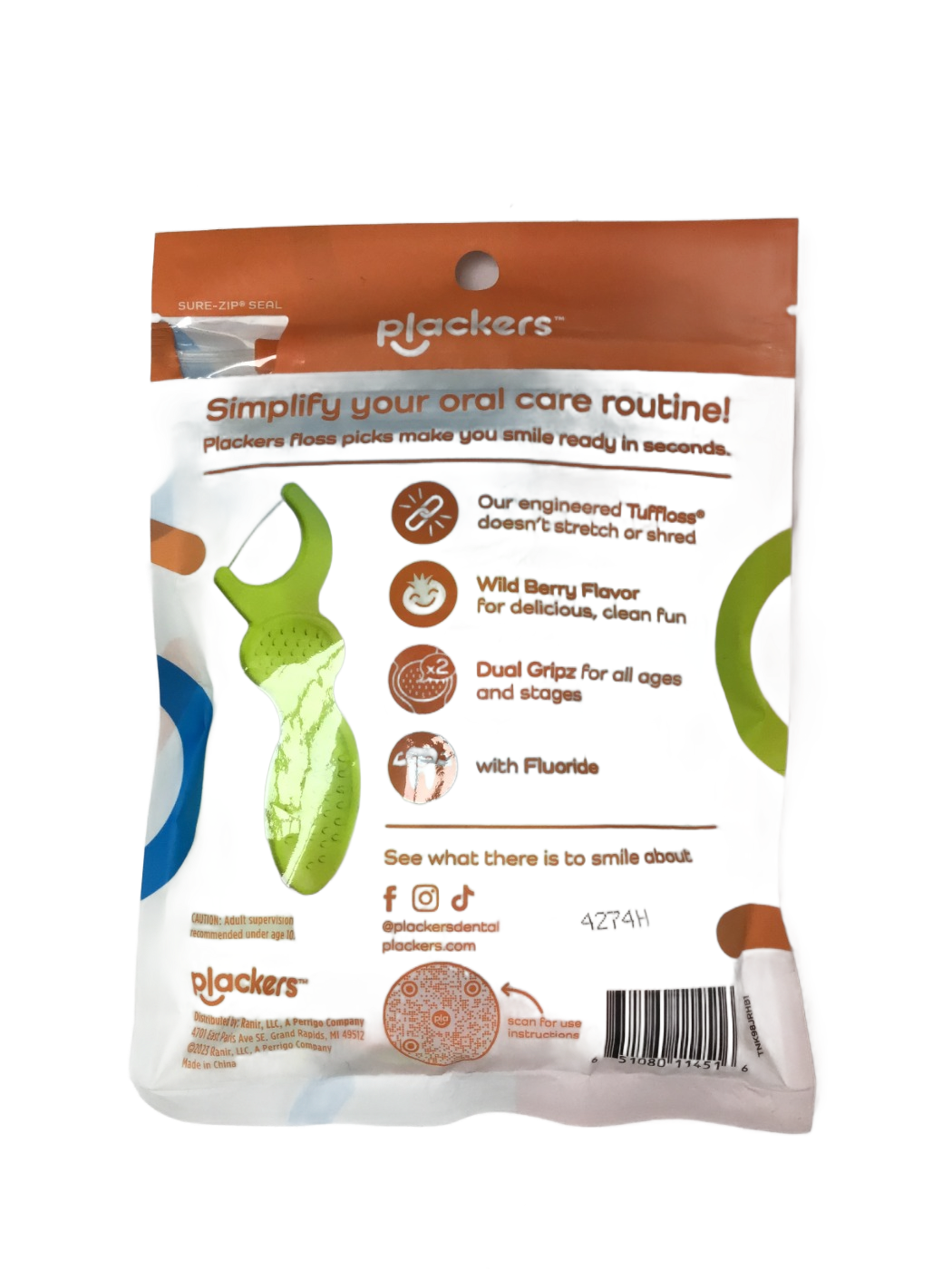 Plackers Plackers Kids Dual Gripz Extra Gentle Wild Berry Flavor Floss Picks with Fluoride, 75 ct, photo 2