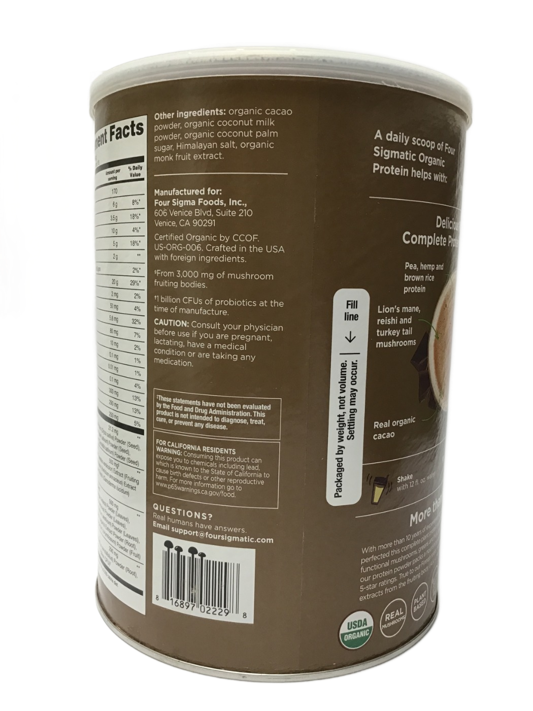 Four Sigmatic Four Sigmatic Plant-Based Superfood Organic Protein Chocolate Flavored, 21.16 oz, photo 3