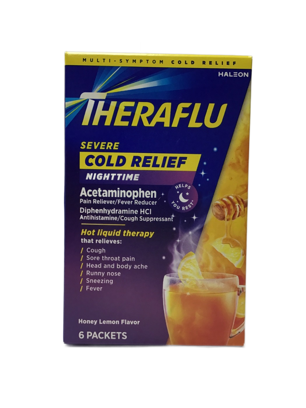 Theraflu Theraflu Severe Cold Relief Nighttime Honey Lemon Flavor, 6 ct, photo 1