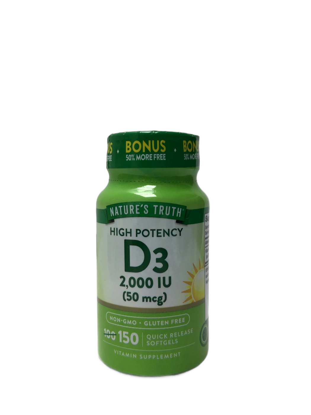 Nature's Truth Nature's Truth High Potency D3 2,000 IU (50 mcg) Quick Release Softgels, 150 ct