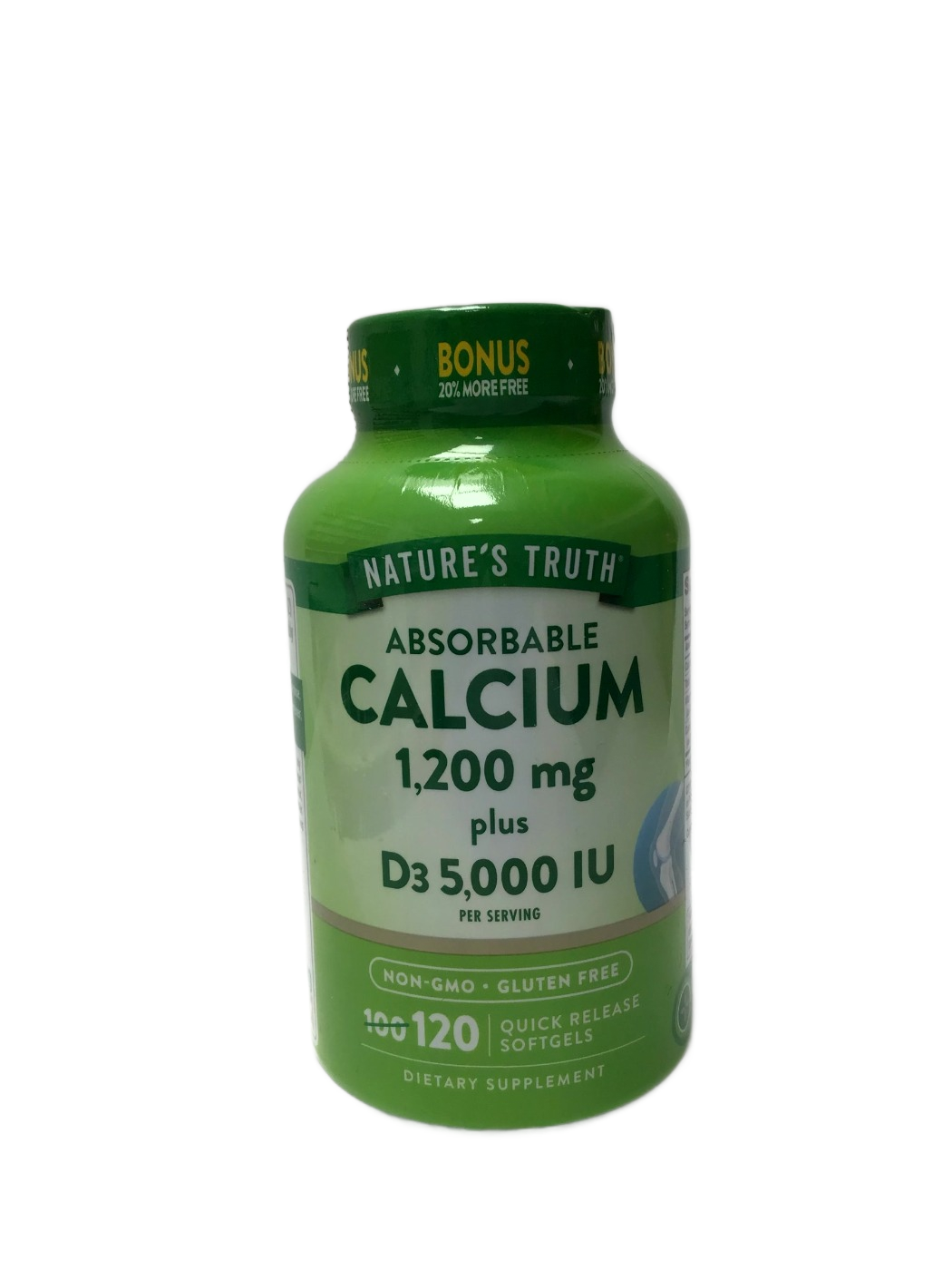 Nature's Truth Nature's Truth Absorbable Calcium 1,200 mg plus D3 5,000 IU Quick Release Softgels, 120 ct