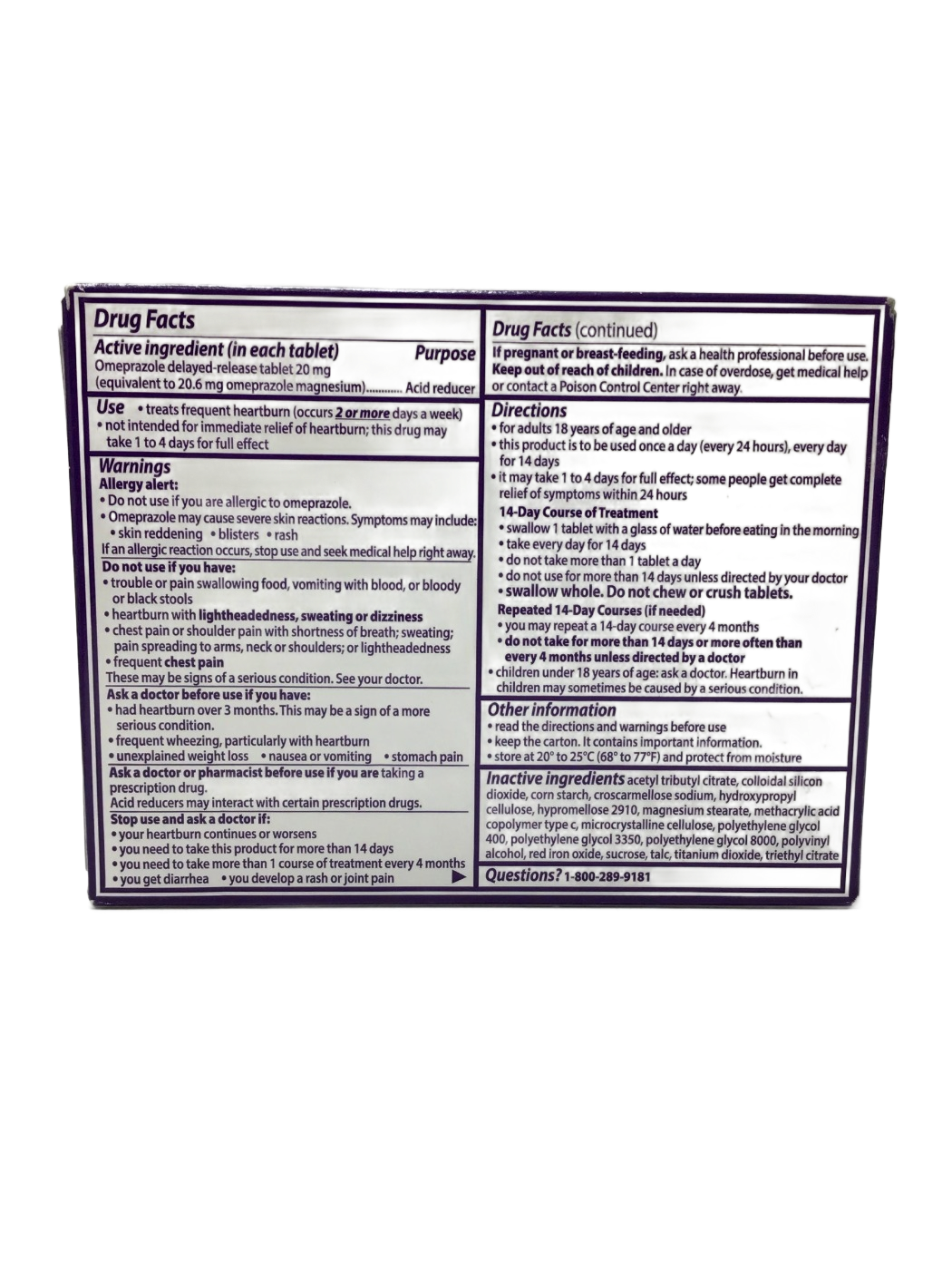 GWB Prilosec OTC - Omeprazole Delayed-Release - 20mg - 14 Tablets, photo 2