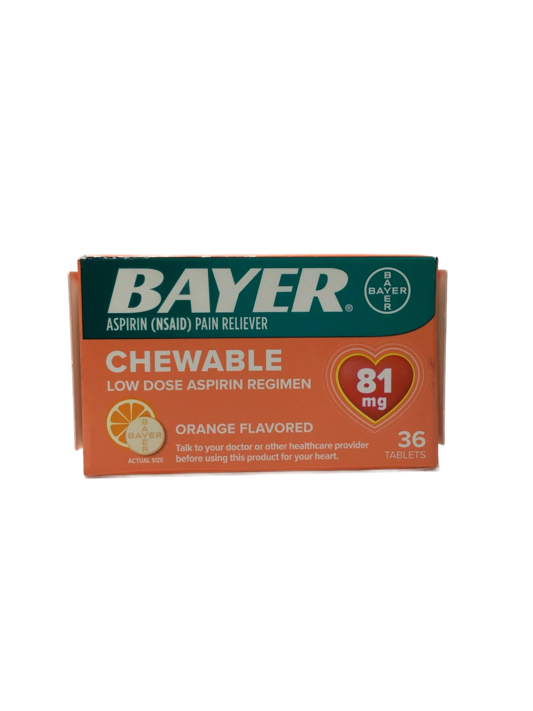 Bayer Bayer Chewable Low Dose Aspirin Regimen 81 mg Orange Flavored, 36 ct, photo 1