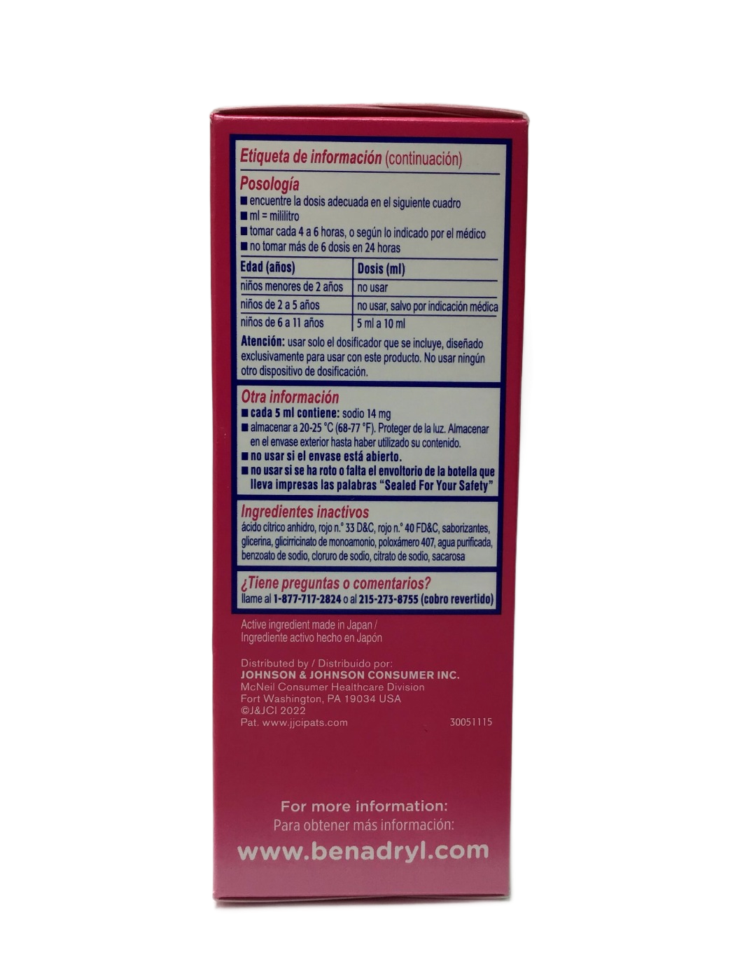 Benadryl Benadryl Children's Allergy Diphenhydramine HCl 12.5 mg/5 mL Oral Solution, Cherry Flavored, 4 fl oz, photo 5