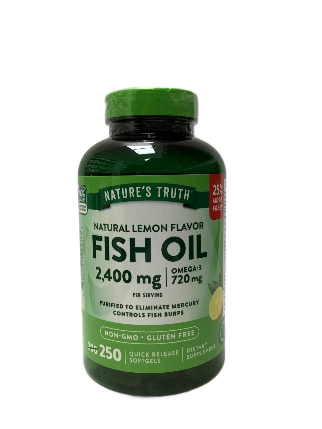 Nature's Truth Nature's Truth Natural Lemon Flavor Fish Oil 2,400 mg Omega-3 720 mg Quick Release Softgels, 250 ct