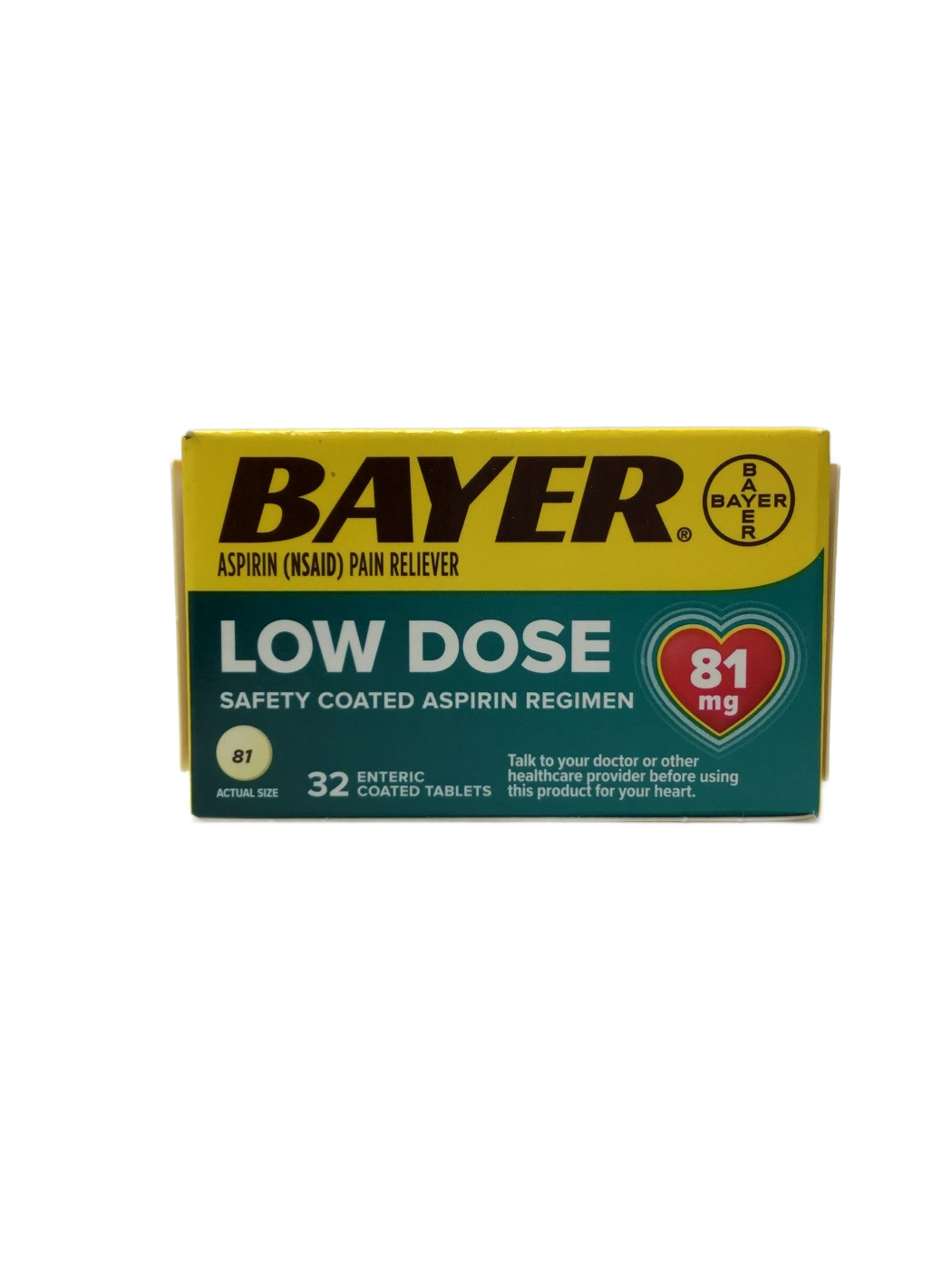 Bayer Bayer Low Dose Safety Coated Aspirin Regimen 81 mg Enteric Coated Tablets, 32 ct, photo 1