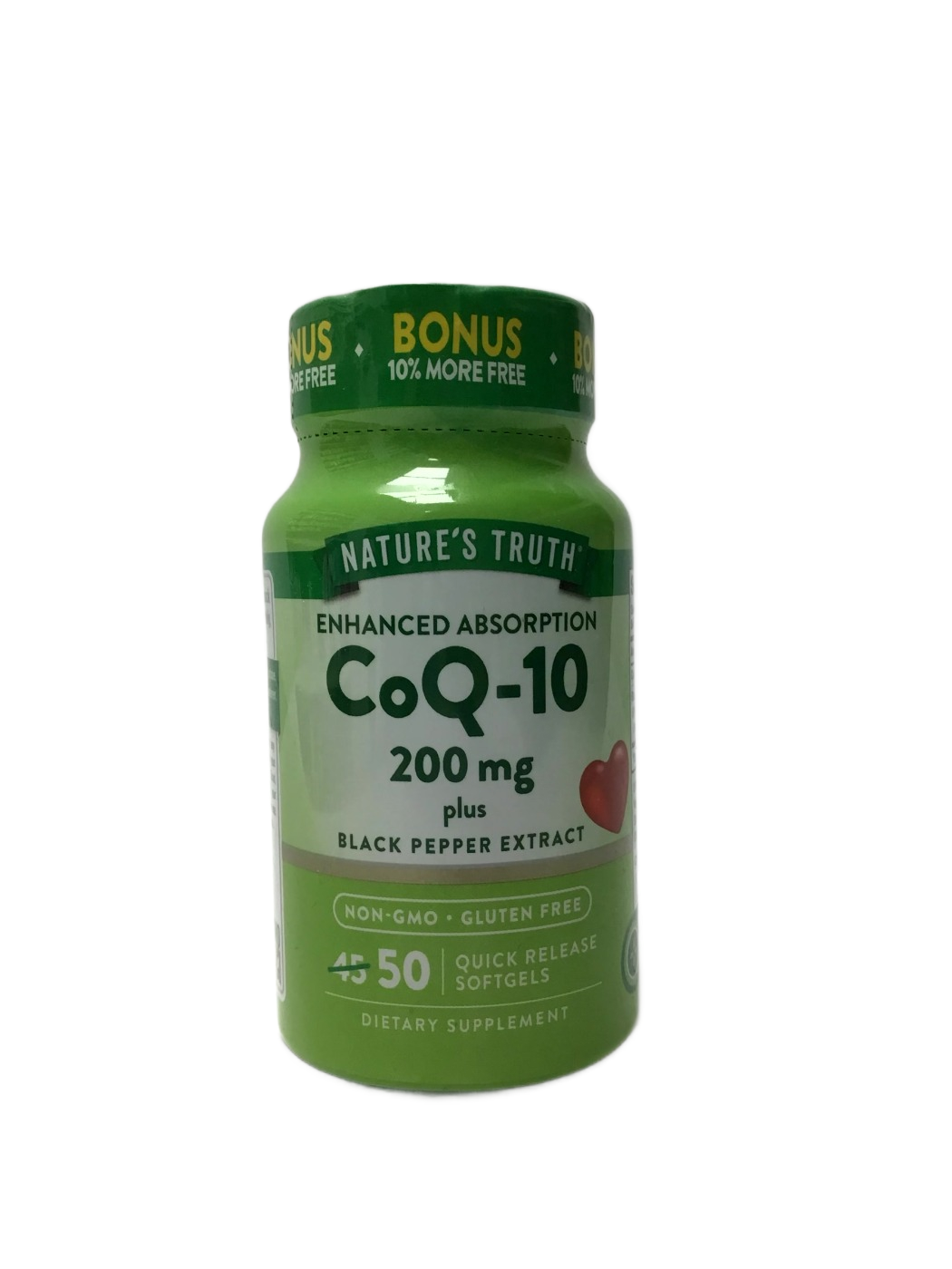 Nature's Truth Nature's Truth Enhanced Absorption CoQ-10 200 mg plus Black Pepper Extract Quick Release Softgels, 50 ct
