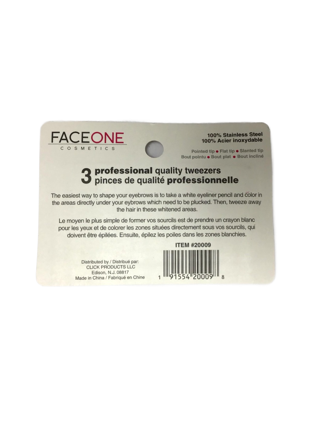 FaceOne Cosmetics FaceOne Cosmetics Professional Quality Tweezers, Pointed, Flat & Slanted Tips, 3 ct, photo 2