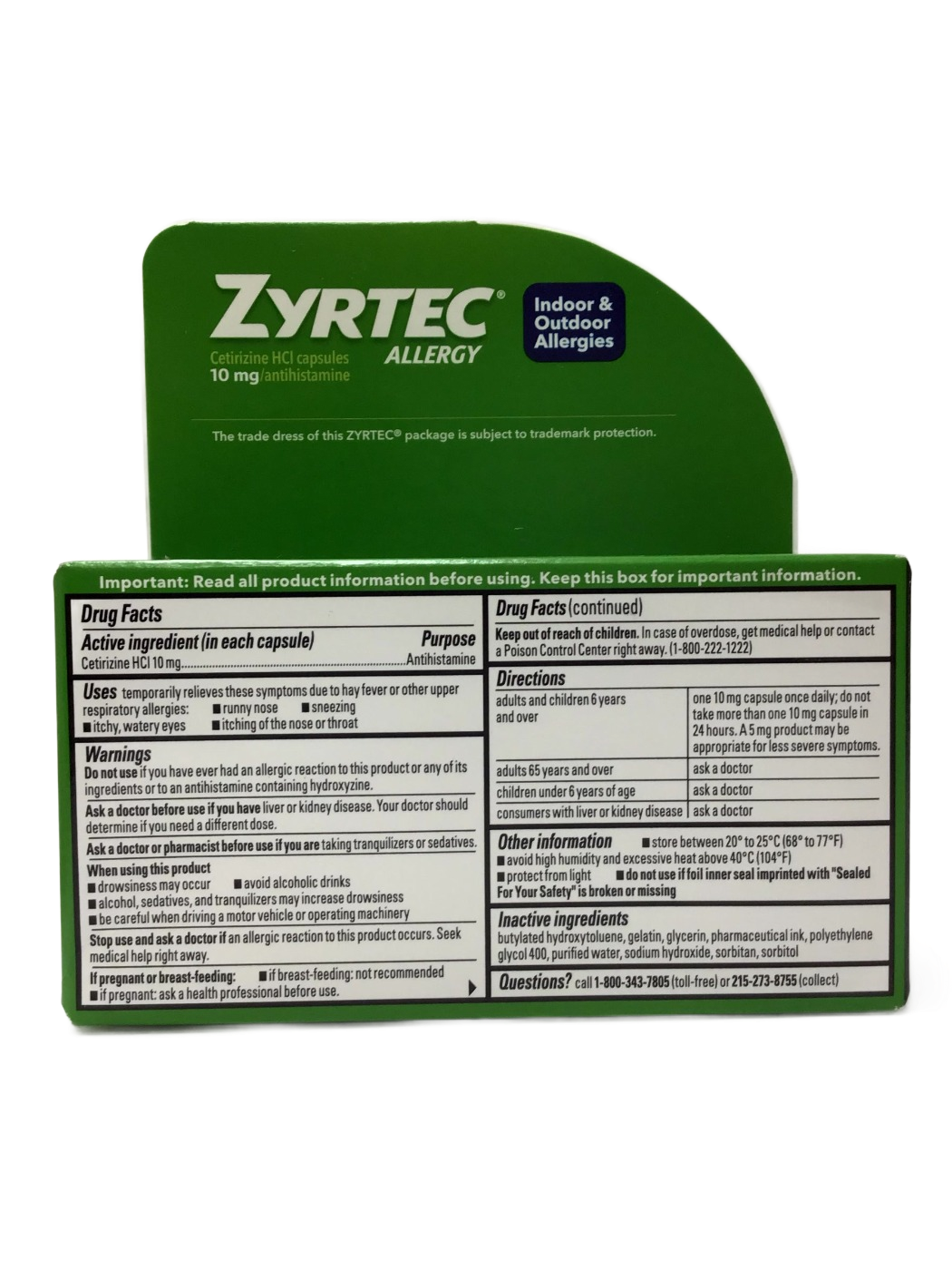 Zyrtec Zyrtec Allergy Cetirizine HCl Capsules 10 mg Liquid Gels, 25 ct, photo 2