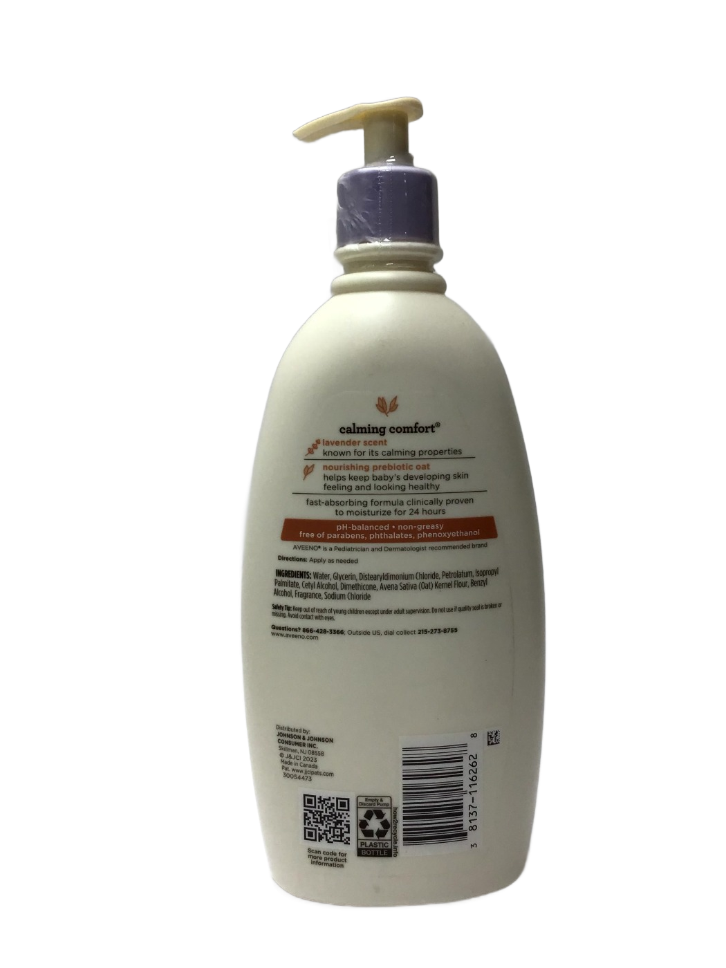 Aveeno Aveeno Baby Calming Comfort Lotion Prebiotic Oat + Lavender Scent, 18 fl oz, photo 2