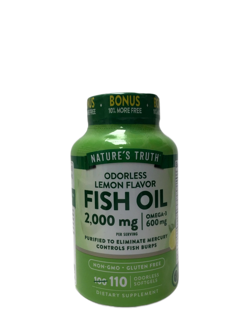 Nature's Truth Nature's Truth Odorless Lemon Flavor Fish Oil 2,000 mg Omega-3 600 mg Odorless Softgels, 110 ct