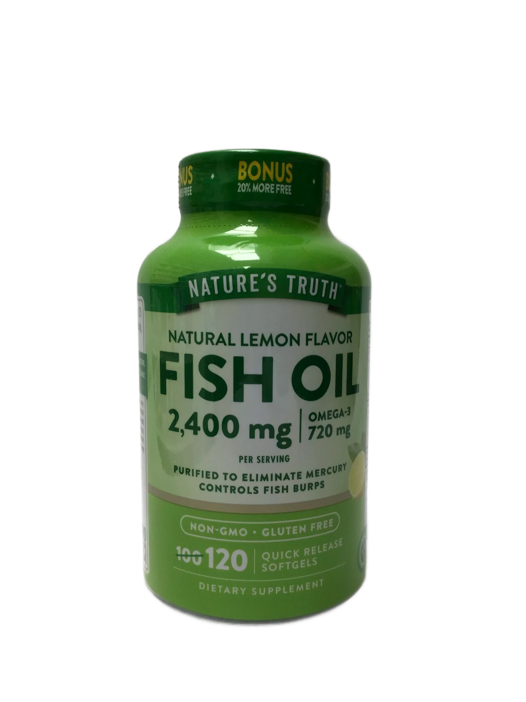Nature's Truth Nature's Truth Natural Lemon Flavor Fish Oil 2,400 mg Omega-3 720 mg Quick Release Softgels, 120 ct