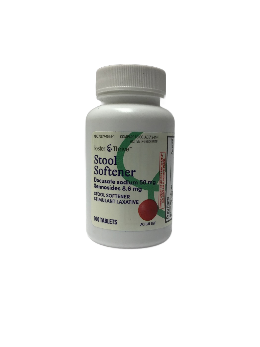 Foster & Thrive Foster & Thrive Stool Softener Docusate Sodium 50 mg Sennosides 8.6 mg, 100 ct, photo 1