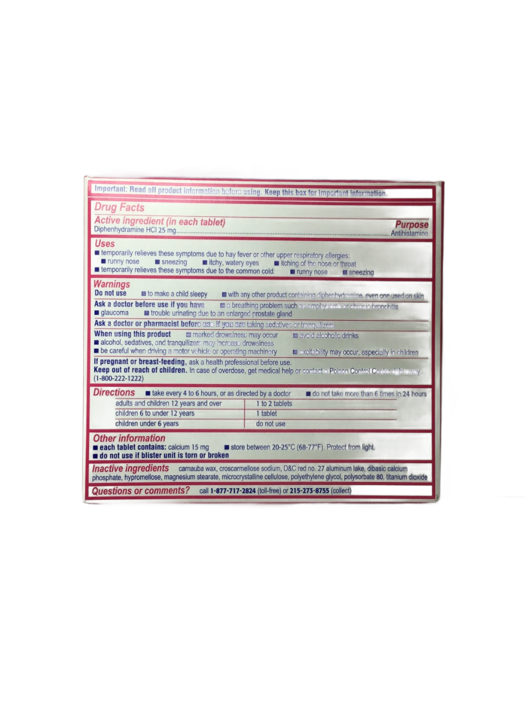 Benadryl Benadryl Allergy Ultratabs Diphenhydramine HCl 25 mg, 24 ct, photo 3