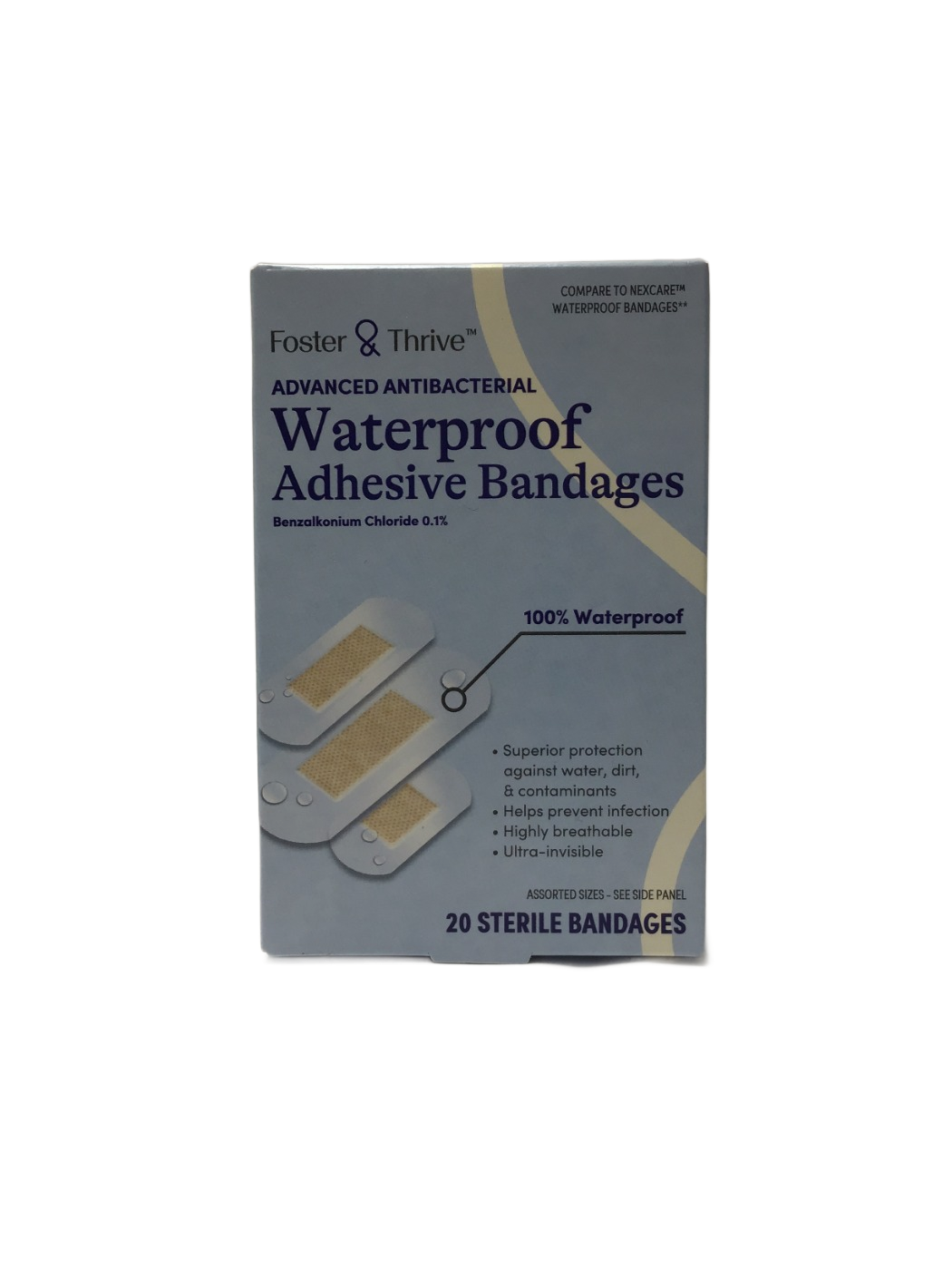 Foster & Thrive Foster & Thrive Advanced Antibacterial Waterproof Adhesive Bandages Benzalkonium Chloride 0.1%, 20 ct