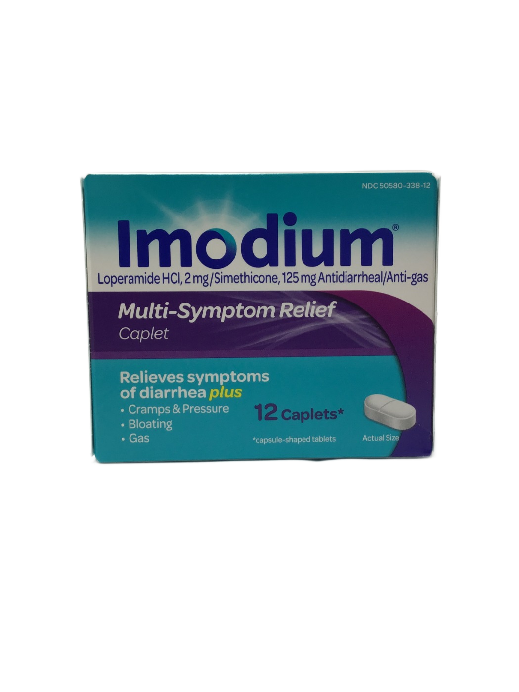 Imodium Imodium Multi-Symptom Relief Caplets Loperamide HCl 2 mg / Simethicone 125 mg, 12 ct