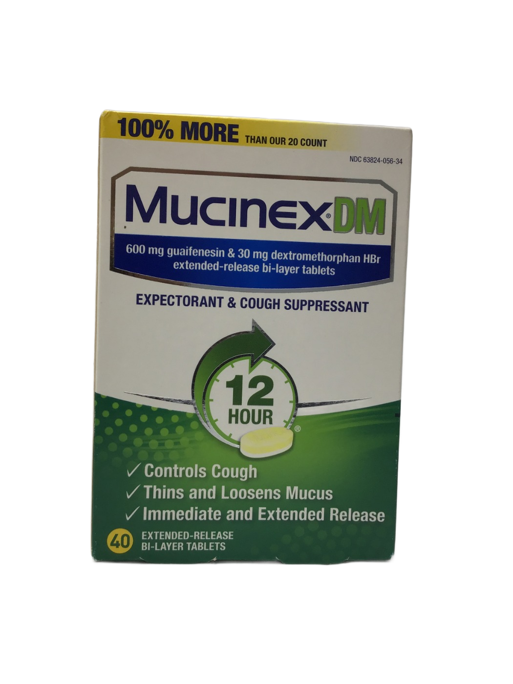 Mucinex Mucinex DM 12 Hour Expectorant & Cough Suppressant 600 mg Guaifenesin & 30 mg Dextromethorphan HBr Extended-Release Bi-Layer Tablets, 40 ct