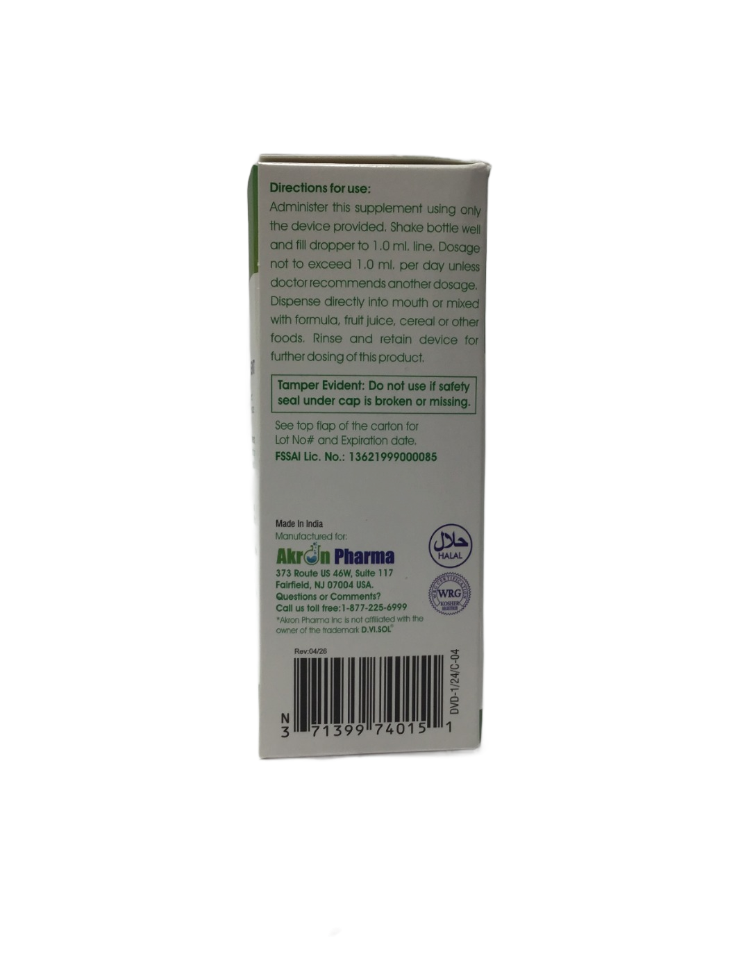 Akron Pharma Akron Pharma One Vite Pediatric D-Vite Vitamin D Drops Bubble Gum Flavor, photo 4