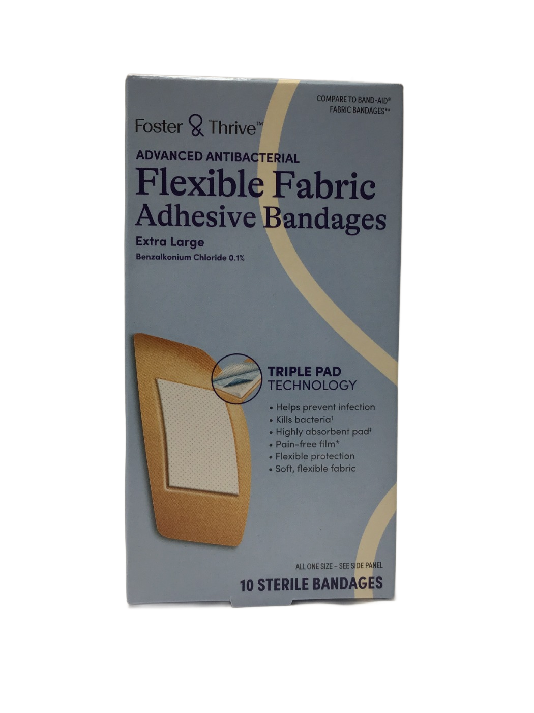 Foster & Thrive Foster & Thrive Advanced Antibacterial Flexible Fabric Adhesive Bandages Extra Large Benzalkonium Chloride 0.1%, 10 ct, photo 1