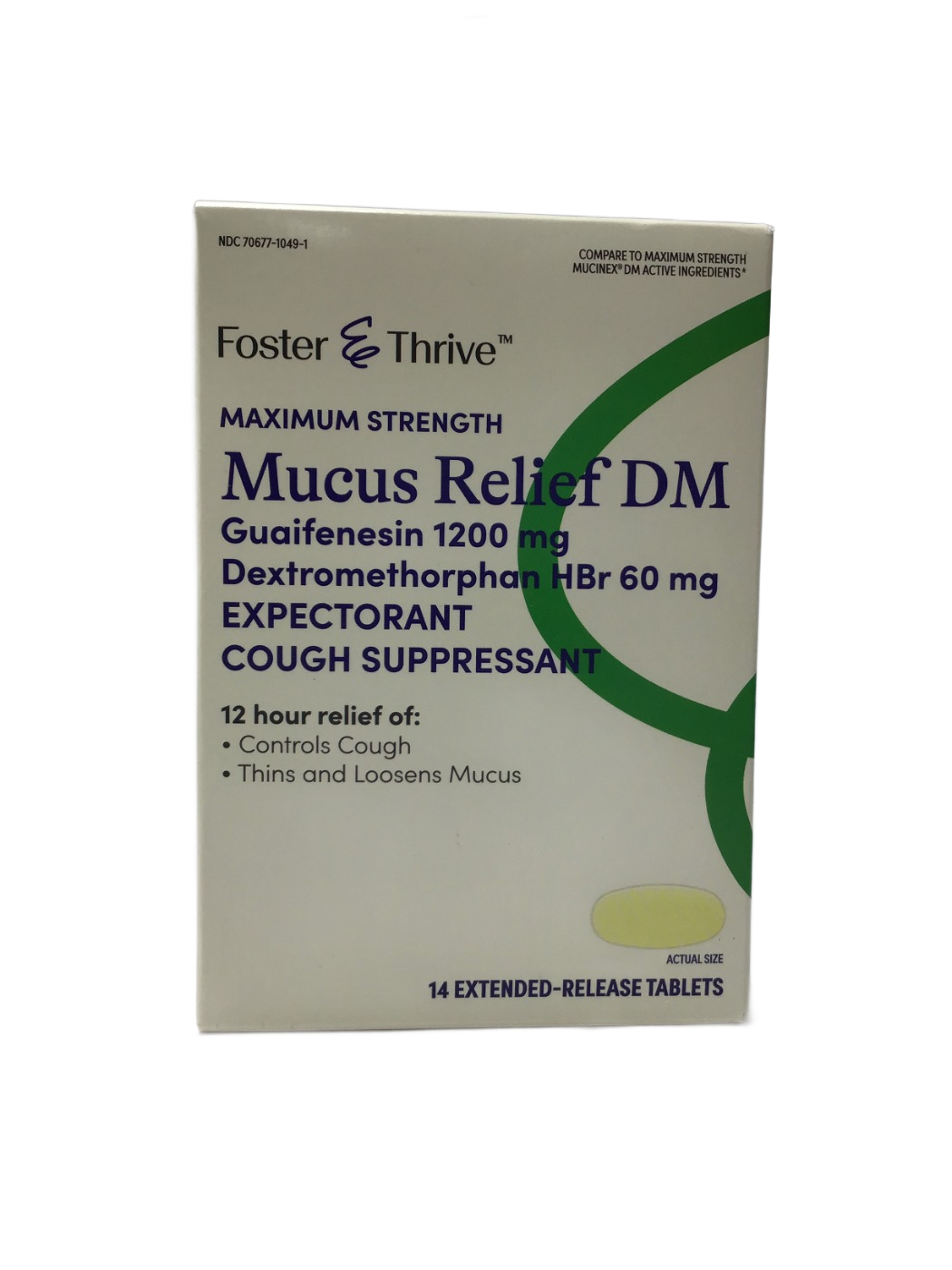 Foster & Thrive Foster & Thrive Maximum Strength Mucus Relief DM Guaifenesin 1200 mg Dextromethorphan HBr 60 mg Extended-Release Tablets, 14 ct