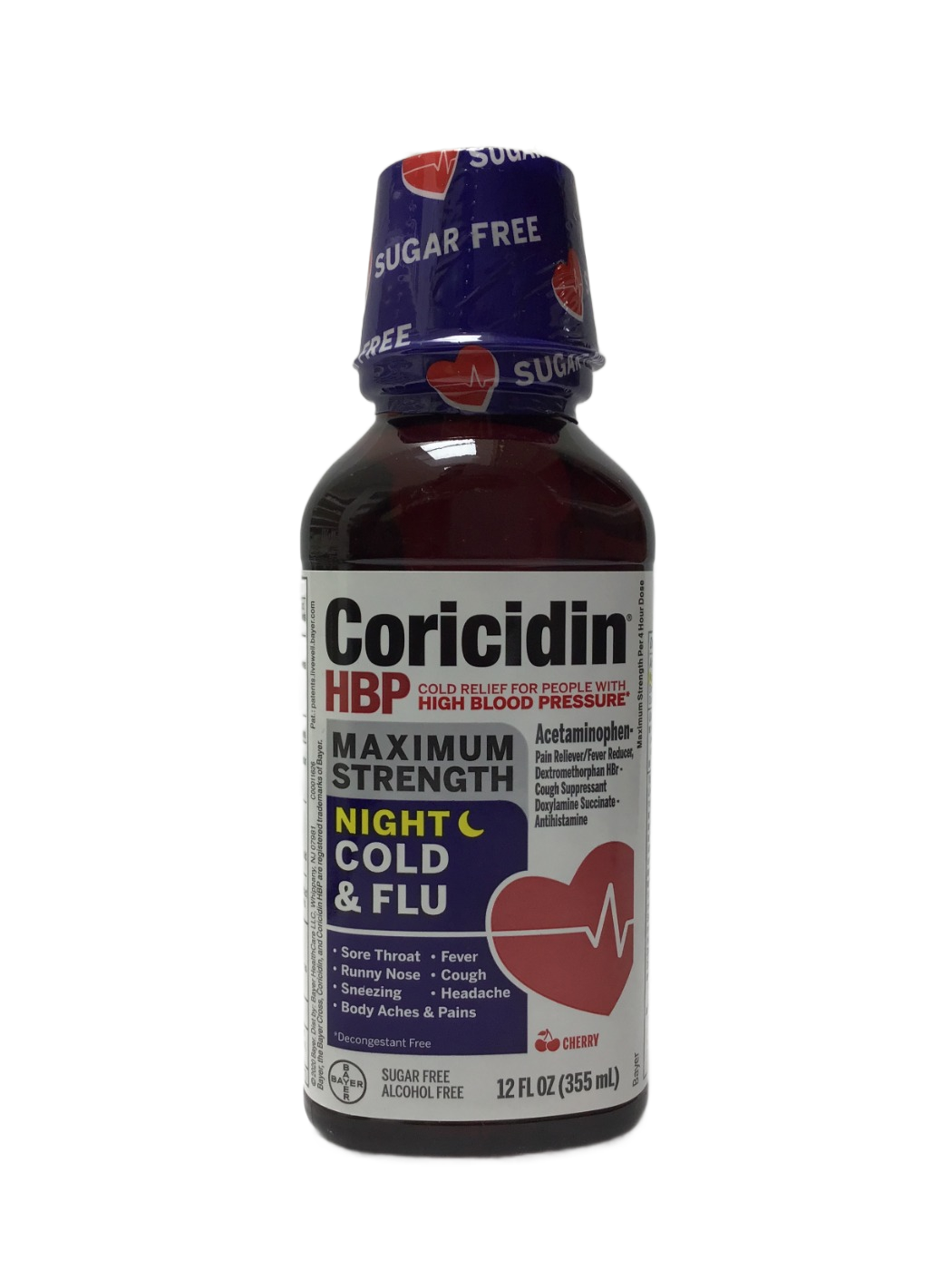 Coricidin Coricidin HBP Maximum Strength Night Cold & Flu, Cherry, 12 fl oz