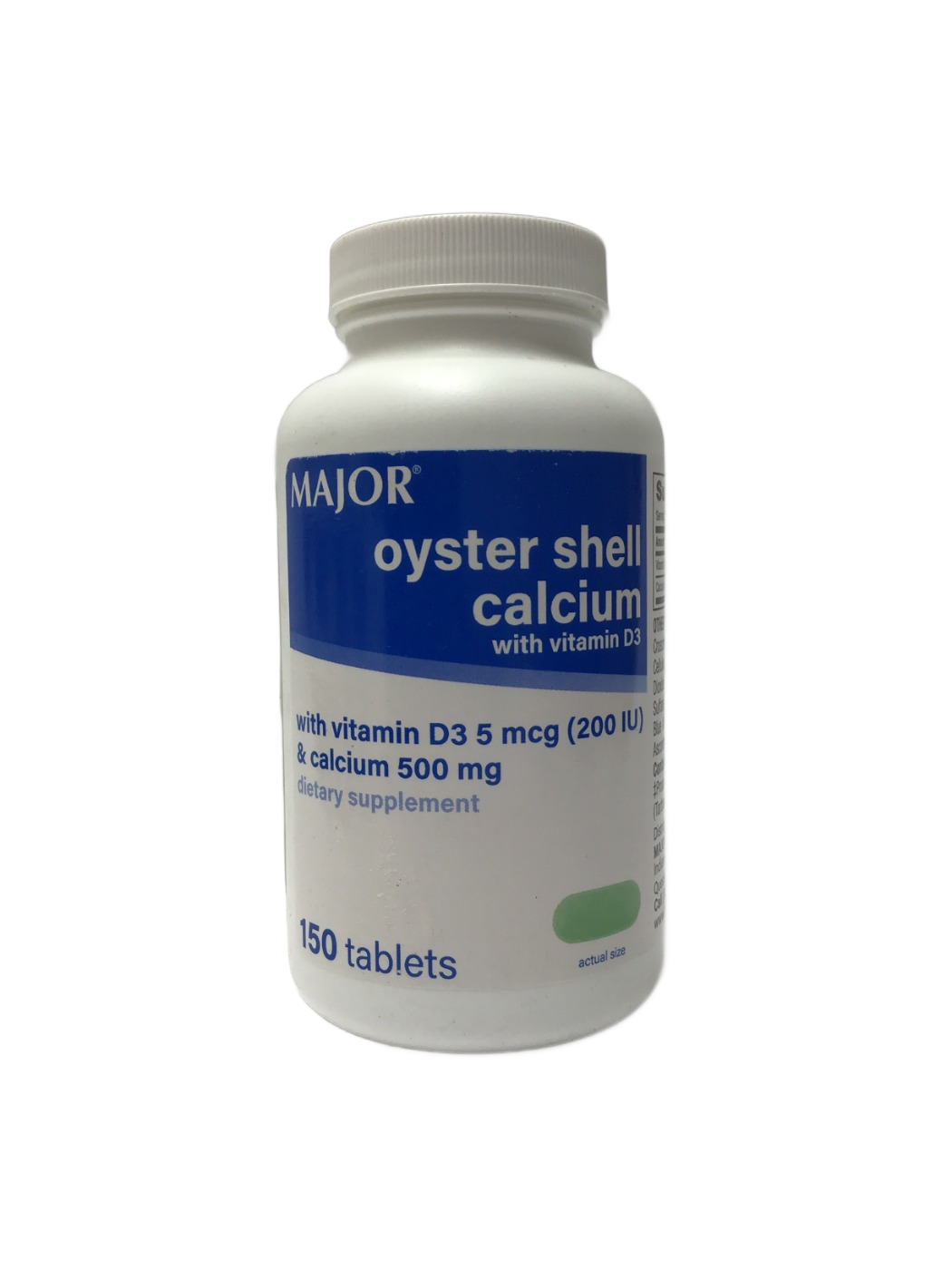 Major Major Oyster Shell Calcium with Vitamin D3 5 mcg (200 IU) & Calcium 500 mg, 150 ct, photo 1