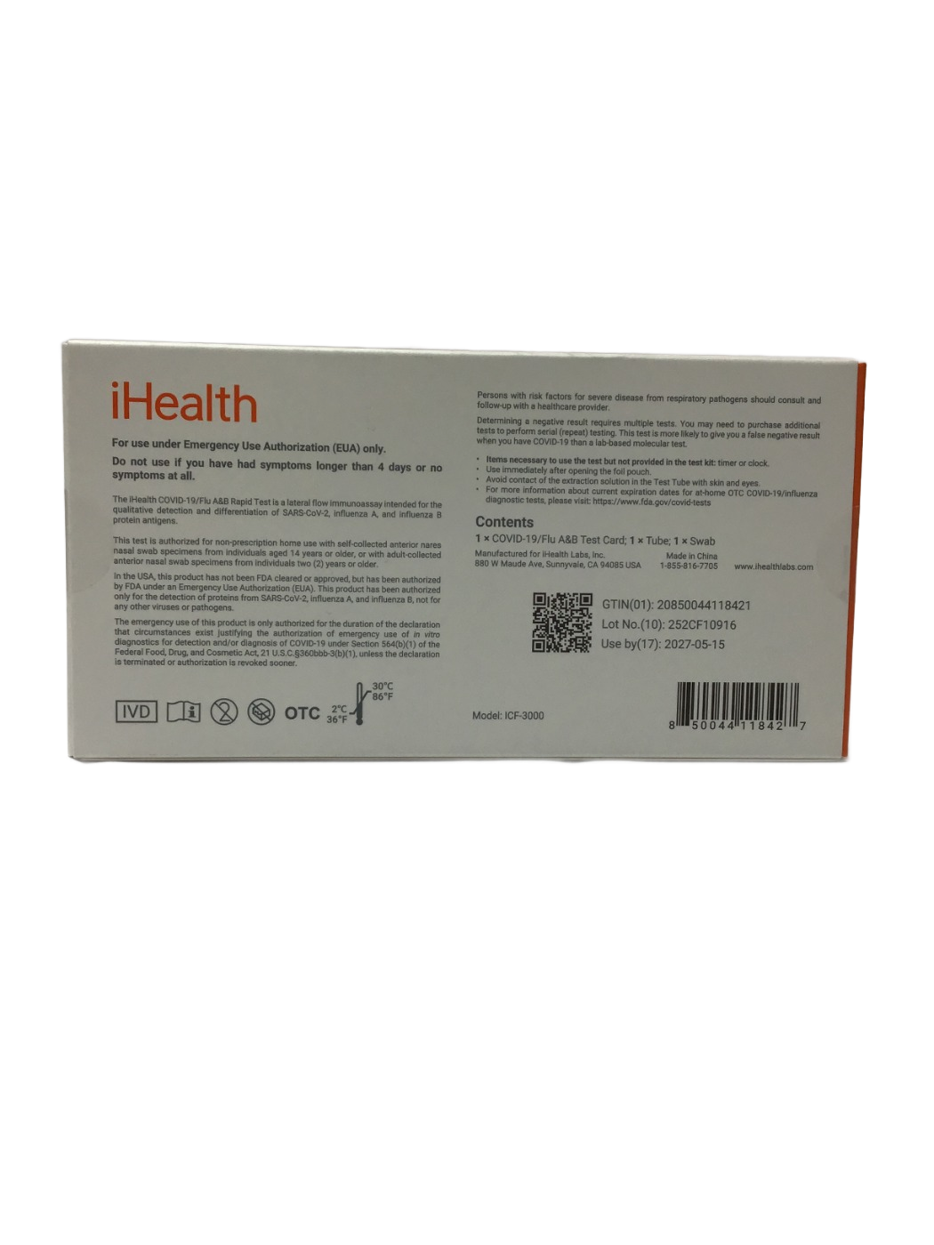 iHealth iHealth COVID-19 Flu A&B 3-in-1 Rapid Self-Test, 1 ct, photo 2