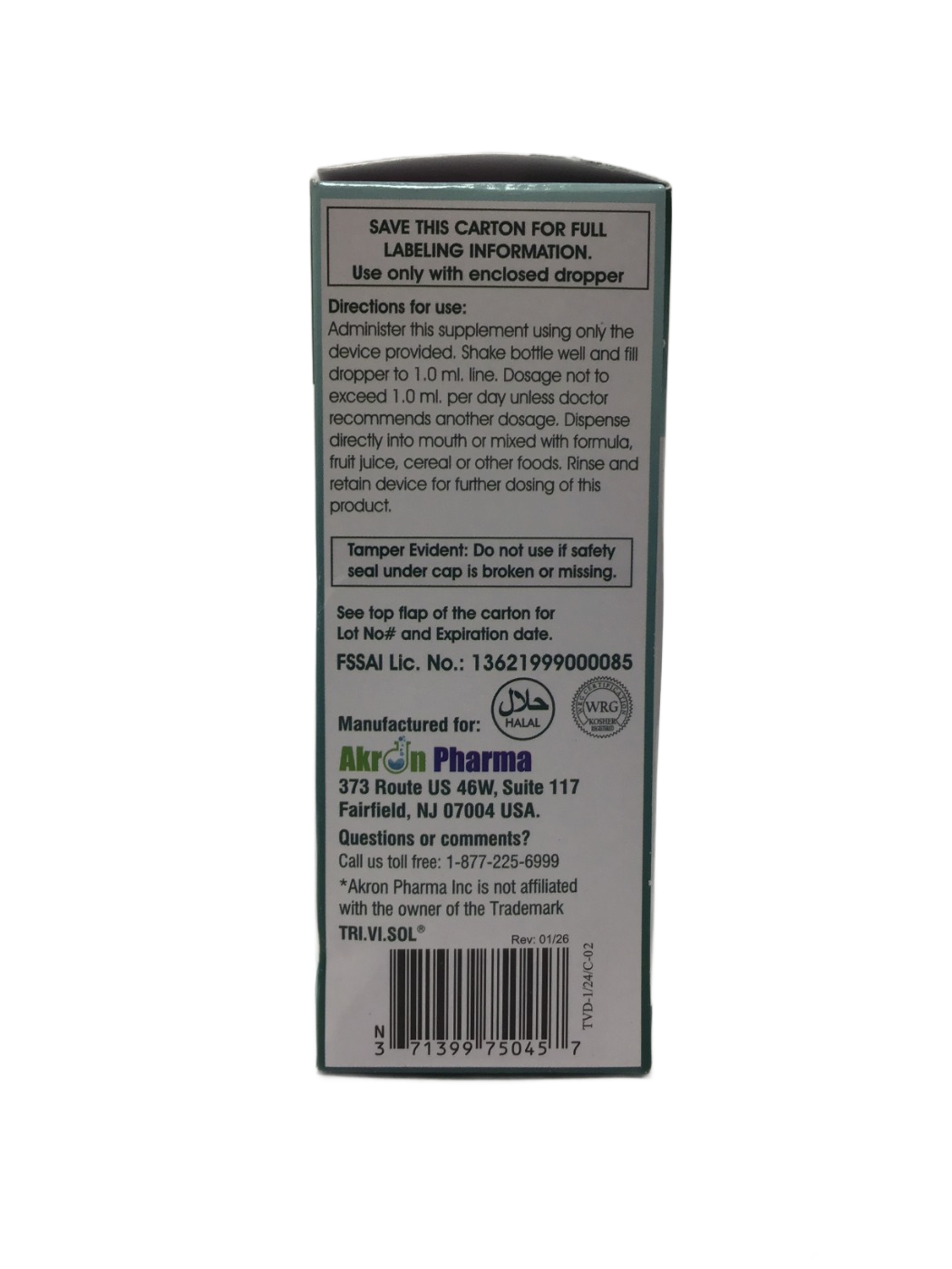 Akron Pharma Akron Pharma One Vite Pediatric Tri-Vite Healthy Start Vitamin A C & D Drops, photo 2