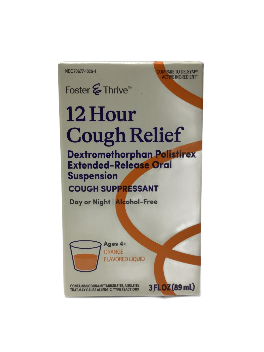 Foster & Thrive Foster & Thrive 12 Hour Cough Relief Dextromethorphan Polistirex Extended-Release Oral Suspension, Orange Flavored Liquid, 3 fl oz