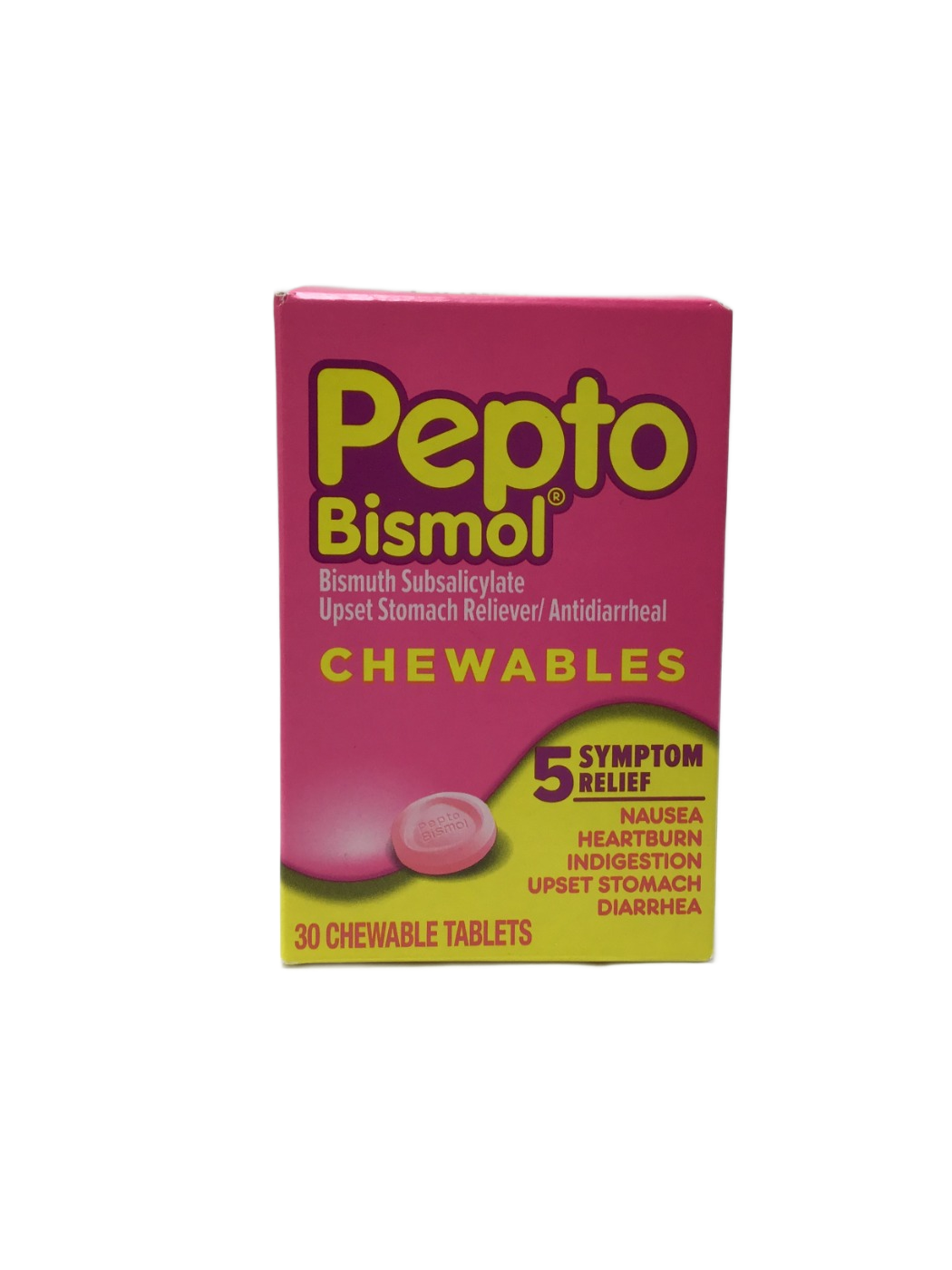 Pepto Bismol Pepto Bismol Chewables Bismuth Subsalicylate Upset Stomach Reliever/Antidiarrheal, 30 ct