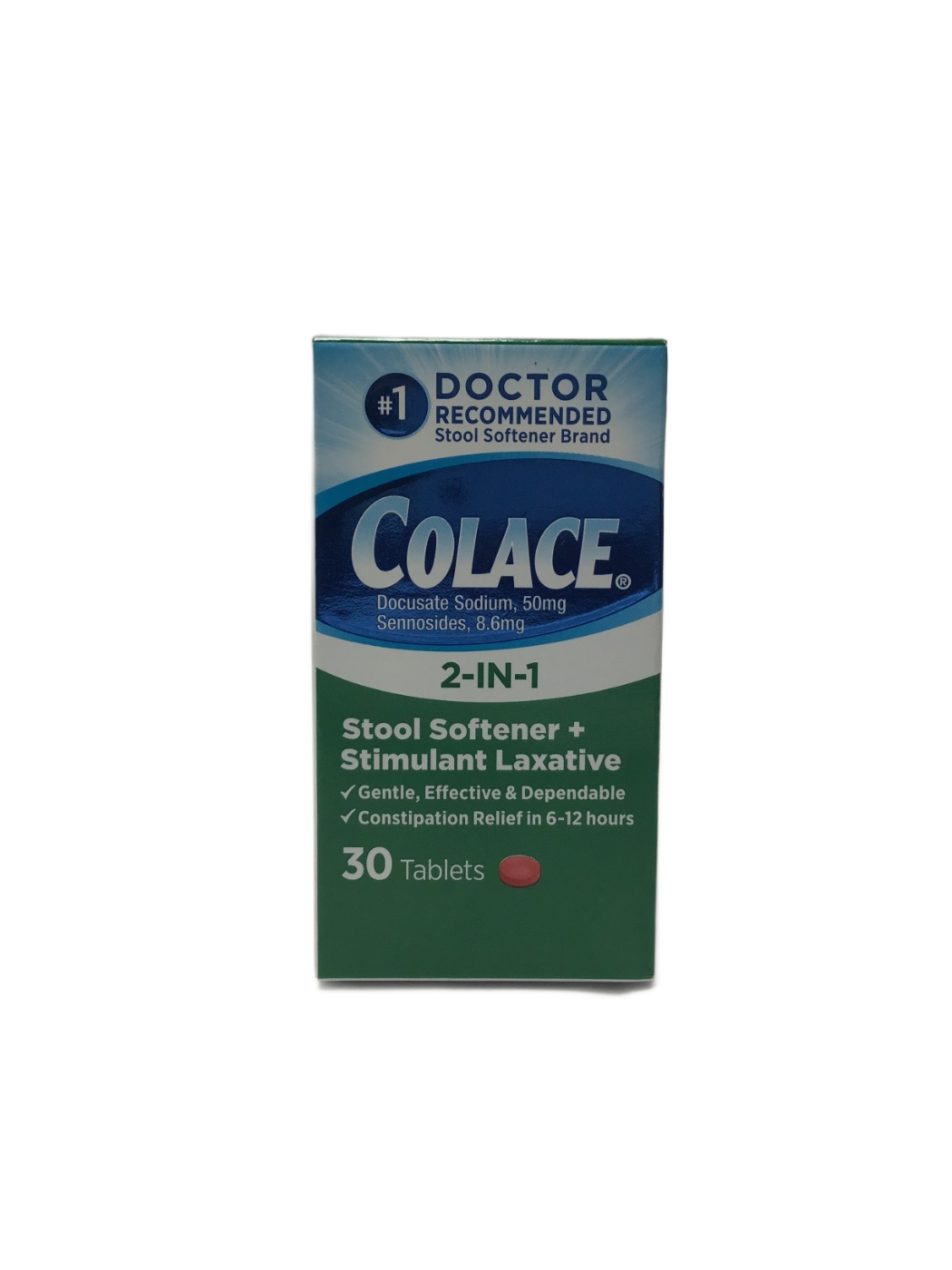 Colace Colace 2-IN-1 Stool Softener + Stimulant Laxative Docusate Sodium 50mg, Sennosides 8.6mg, 30 ct, photo 1