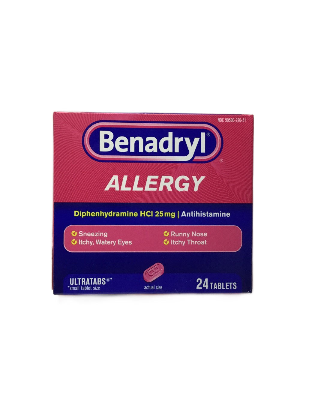 Benadryl Benadryl Allergy Ultratabs Diphenhydramine HCl 25 mg, 24 ct, photo 1