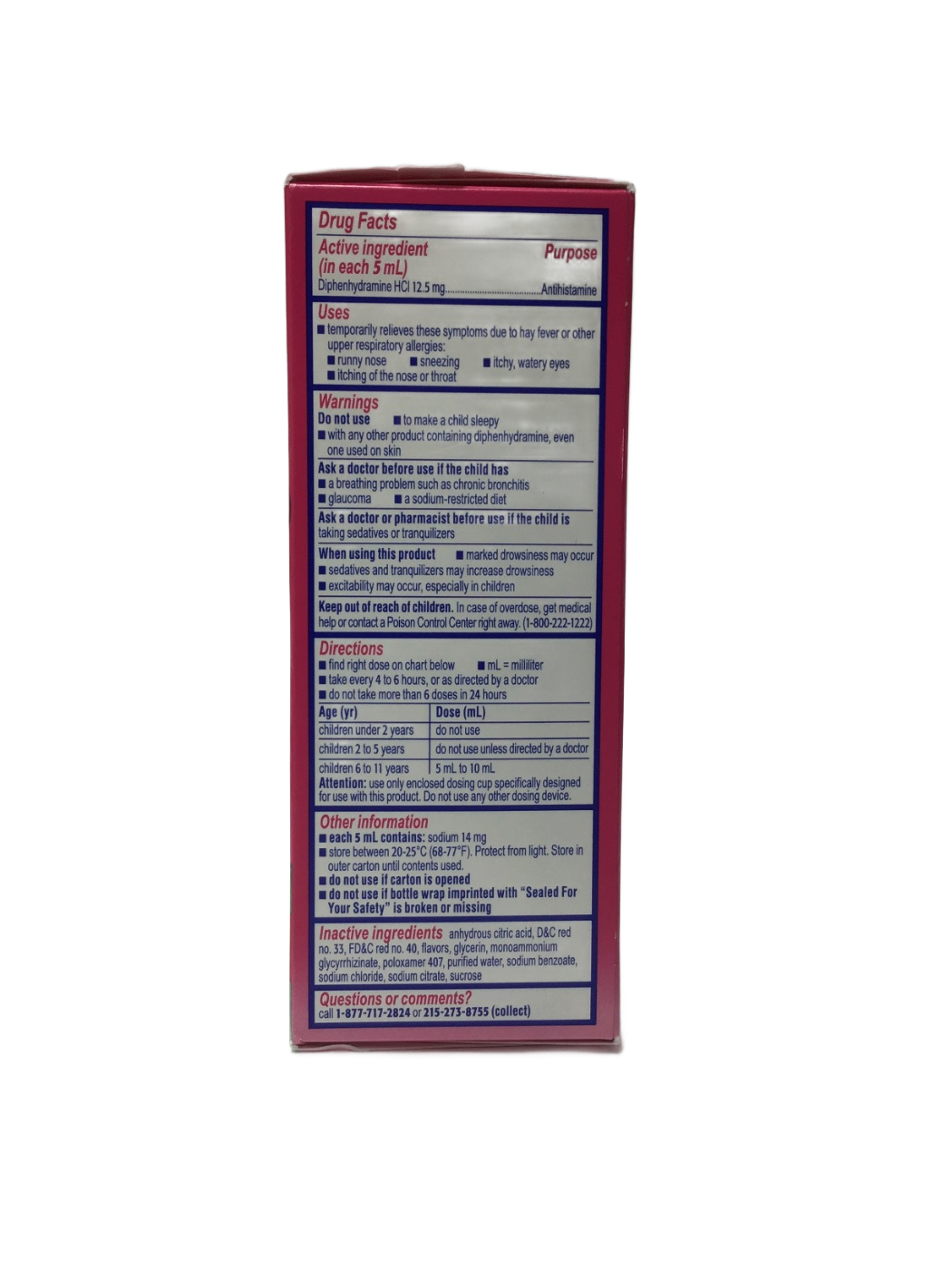 Benadryl Benadryl Children's Allergy Diphenhydramine HCl 12.5 mg/5 mL Oral Solution, Cherry Flavored, 4 fl oz, photo 4