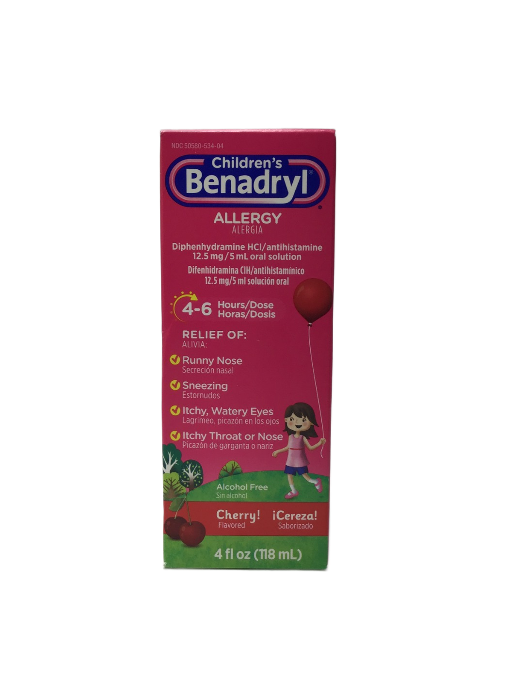 Benadryl Benadryl Children's Allergy Diphenhydramine HCl 12.5 mg/5 mL Oral Solution, Cherry Flavored, 4 fl oz