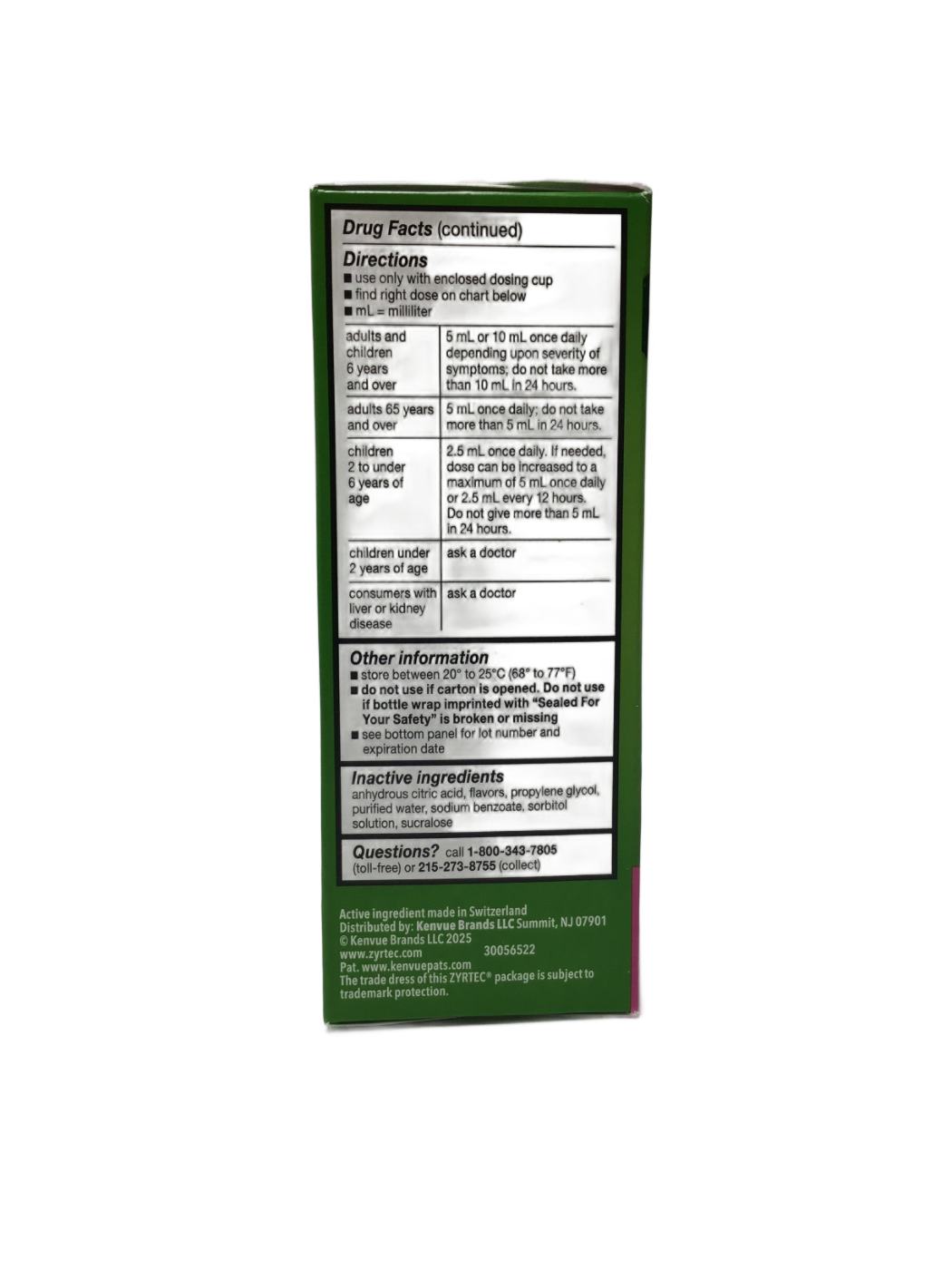 Zyrtec Zyrtec Children's Allergy Cetirizine HCl Oral Solution 1 mg/ml Bubble Gum Flavor, 4 fl oz, photo 3
